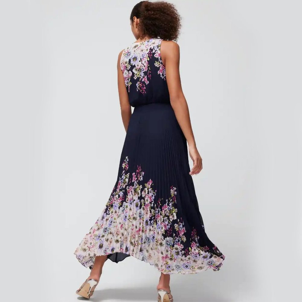 WHBM $190 Sleeveless Smocked V-Neck Pleated Midi Dress Flowy Romantic 12 - Picture 4 of 10